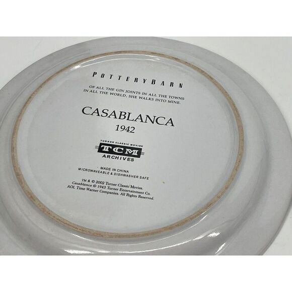 Casablanca 8" Ceramic Plate Pottery Barn TCM Archives 2002 Humphrey Bogart - Picture 4 of 5